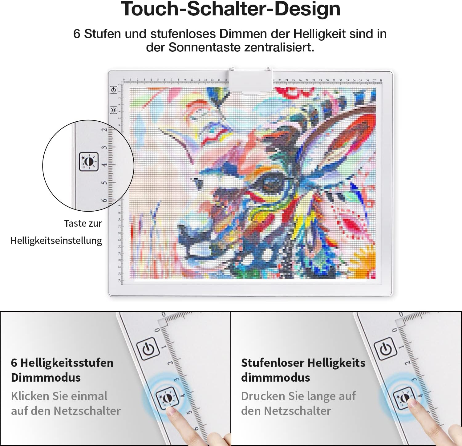 Thumbnail 6 de elice A3 Leuchttisch mit Tasche – kabelloses LED-Lichtpad für Nachzeichnen, Skizzen & Diamantmalerei (3 Farben, dimmbar)
