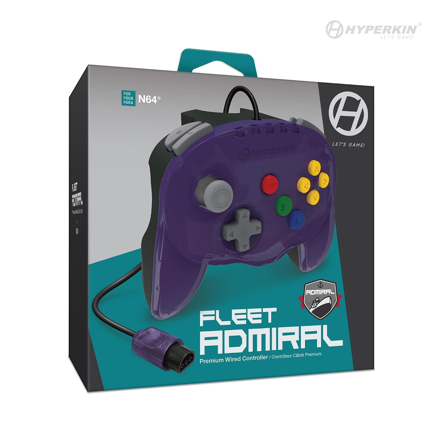 Detalle de Hyperkin Fleet Admiral Wired Nintendo 64 Controller, Violet, Dual Z Buttons