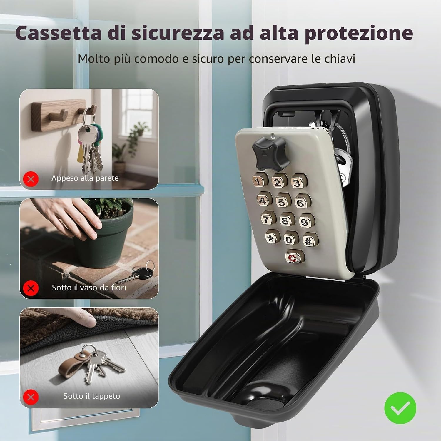 Detalle de Cassaforte per Chiavi Montata a Parete con Coperchio Impermeabile – Scatola a Combinazione per Esterni