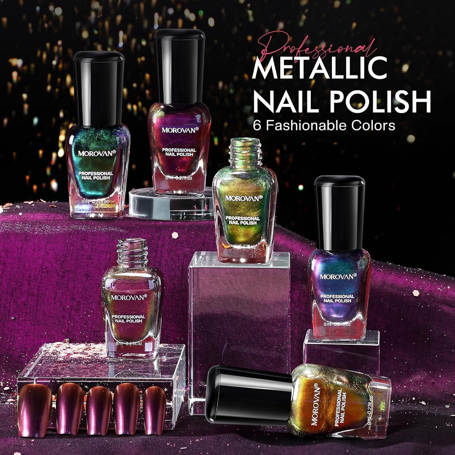 Detalle 2 de Morovan Holographic Nail Polish Set, 6 Colors
