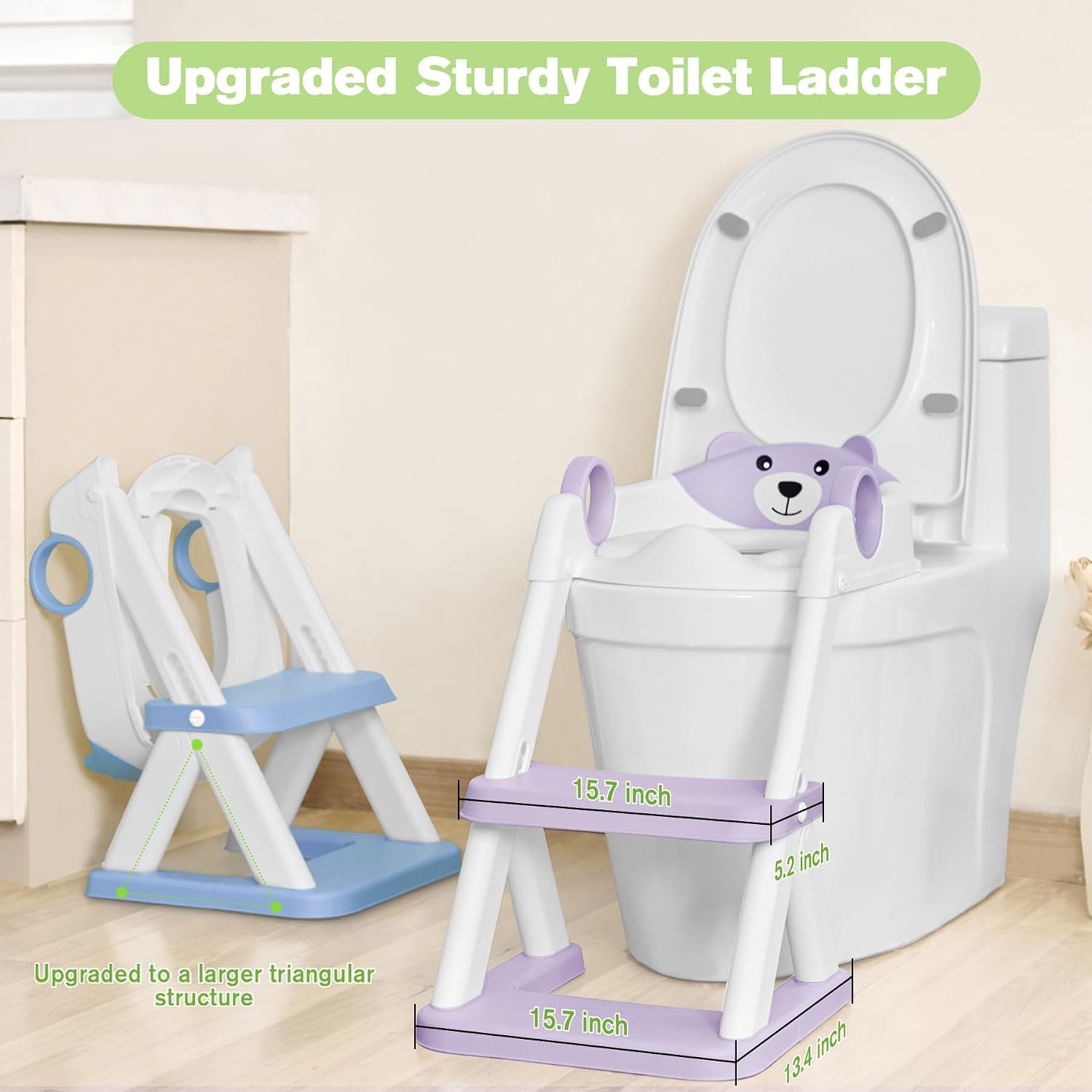 Detalle de COOSEYA 2-in-1 Toilet Seat Potty Training Seat with Adjustable Step Stool (Purple)
