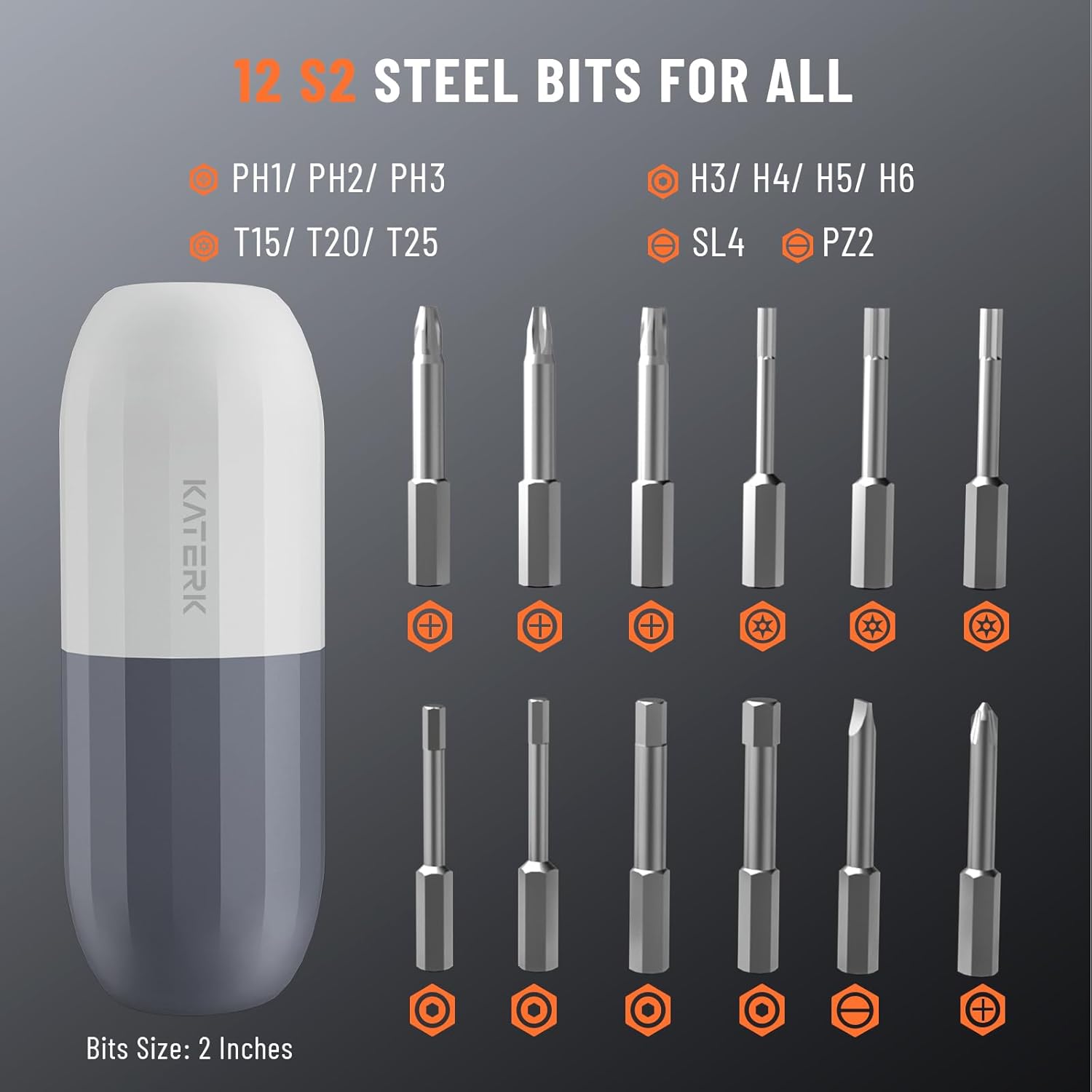 Thumbnail 6 de KATERK Cordless Electric Screwdriver: USB-C Rechargeable, LED Light & 12 Magnetic Bits