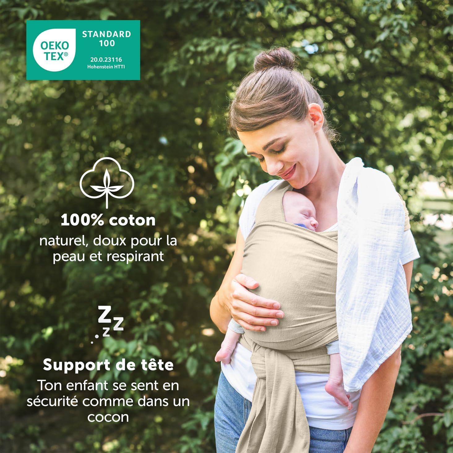 Thumbnail 2 de Laleni écharpe de portage bébé nouveau-né jusqu’à 15 kg en coton OEKO-TEX, beige (porte-bébé physiologique)