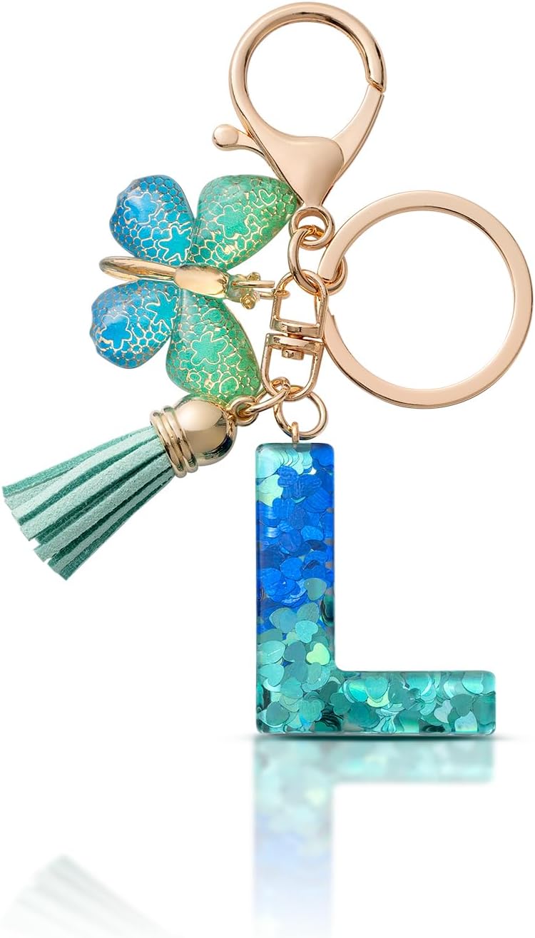 Detalle de CHUQING Schlüsselanhänger Buchstabe Mädchen – Individueller Letter Keychain mit Schmetterling und Quaste