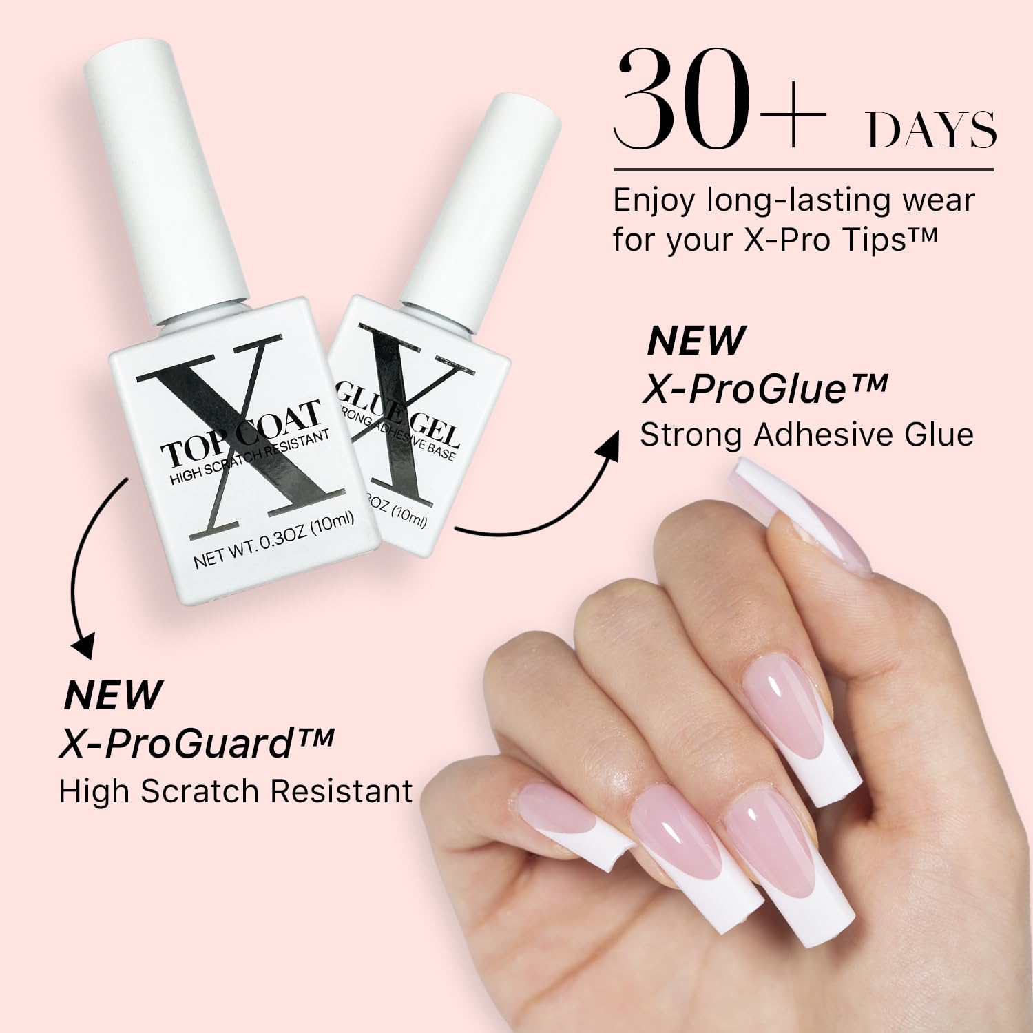 Detalle 2 de SXC Cosmetics French Tip Press On Nails Pink Series (Medium Square) X-Pro Tips Starter Kit