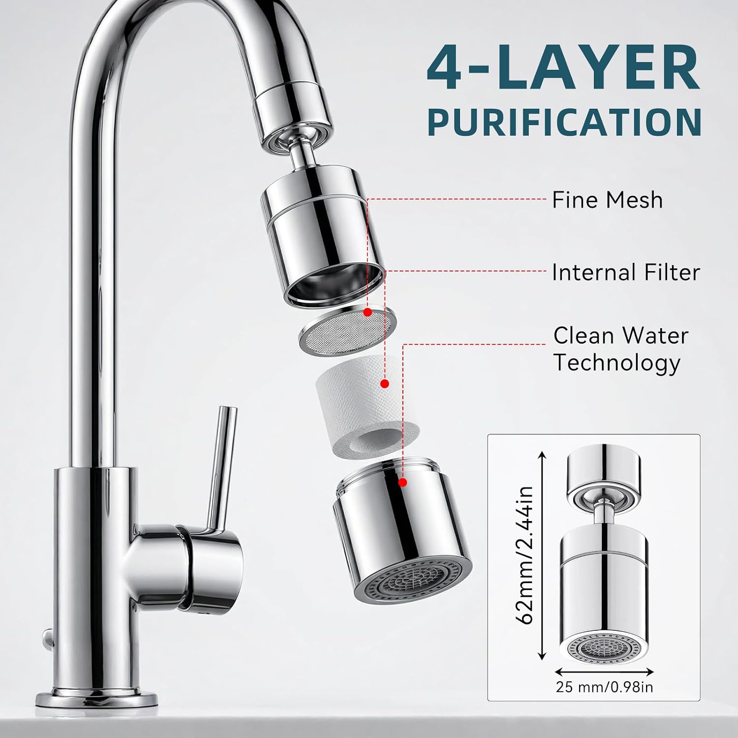 Thumbnail 1 de Kitchen Tap Spray Head with 360° Swivel Spout and 2-Mode Spray