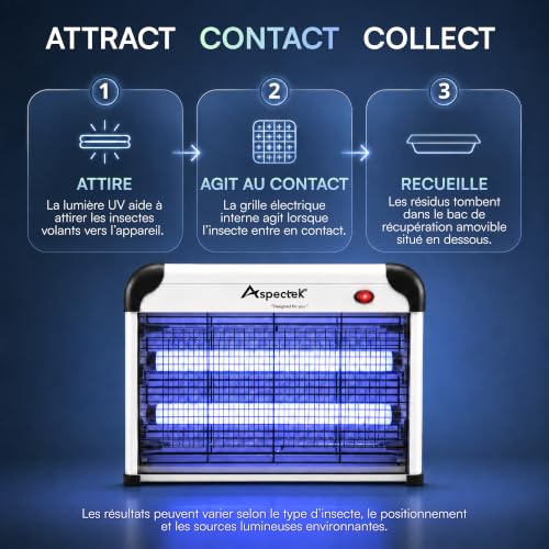Detalle de Aspectek Tue-Insectes Électrique 20W sans Ampoules – Lampe UV Anti-Moustiques pour Intérieur et Extérieur (Couvert) avec Bac Amovible