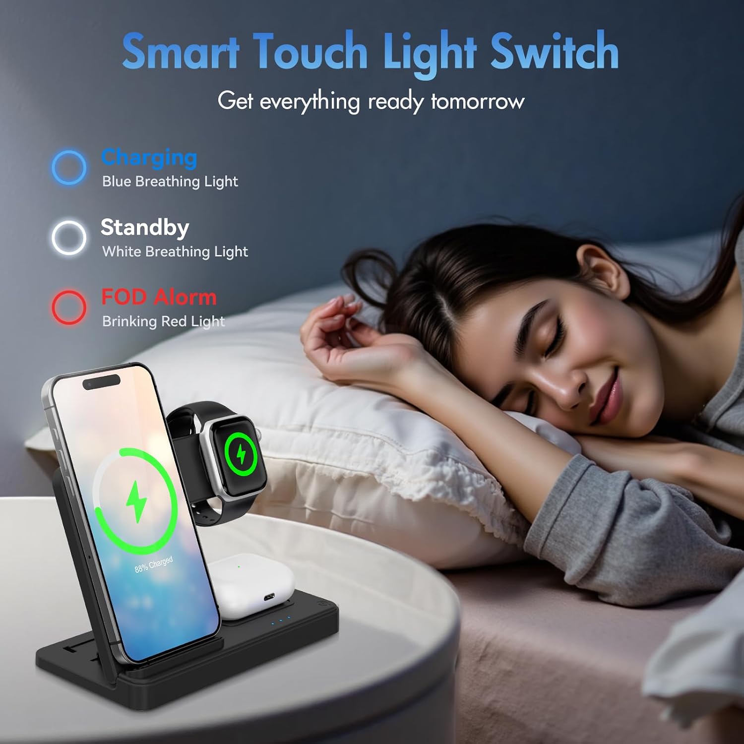 Thumbnail 6 de 3 in 1 Wireless Charging Station for iPhone, AirPods Pro 4/3/2 and Apple Watch – Foldable Travel Dock (Black)