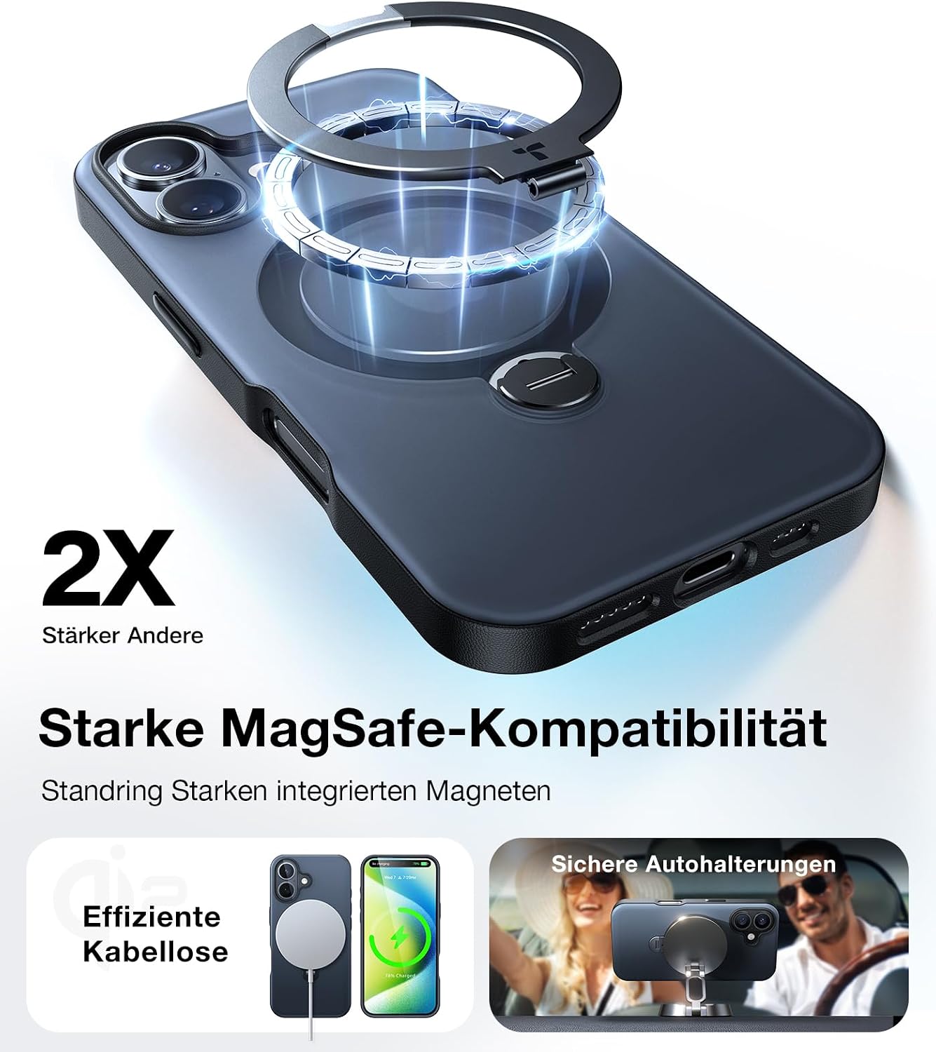 Detalle de TORRAS Ostand Q3 Spin für iPhone 16 Hülle – 360° Magnetischer Unsichtbarer Ständer, Militärschutz, MagSafe kompatibel