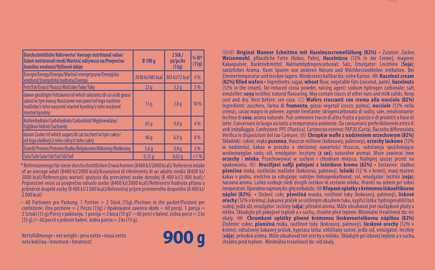 Detalle 2 de Manner Neapolitaner Waffeln 60 x 15 g 🍪