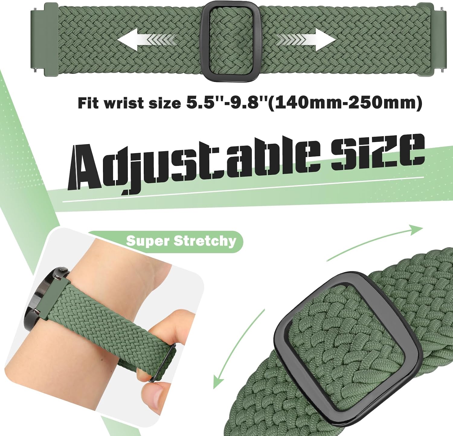 Detalle de Yunshare Braided Solo Loop Elastic Strap (Quick Release) – 18mm/19mm/20mm/22mm/24mm, 3 Pack