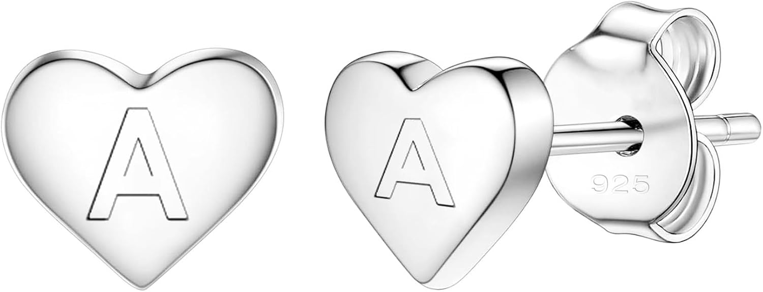 Detalle 2 de Delicate S925 Silver Heart Pendant Earrings with 26 Initials (A–Z) – Gift for Women and Girls
