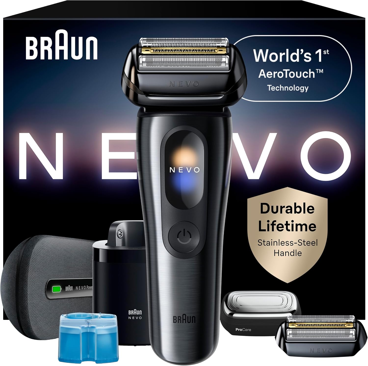 Detalle de Braun NEVO 17610C Men's Electric Shaver with AeroTouch and Stainless Steel Body
