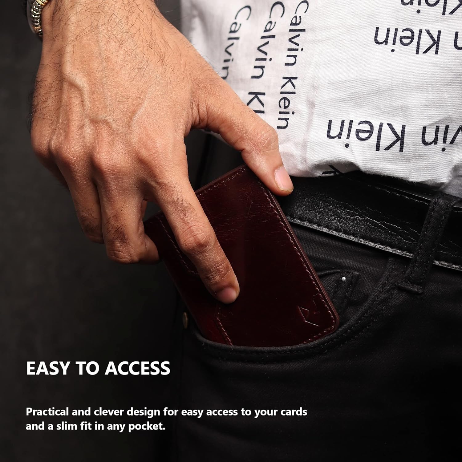 Detalle de FOXHACKLE Leather RFID Blocking Card Wallet – Slim Front Pocket Bifold