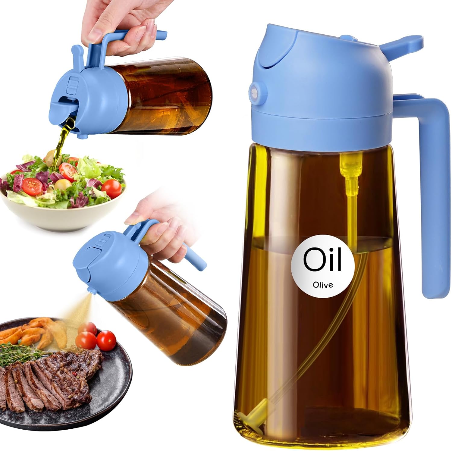 Detalle de YARRAMATE 470 ml Ölsprüher zum Kochen (2-in-1) mit UV-Schutz, bernsteinfarbenem Glas und Sprüh-/Gießfunktion