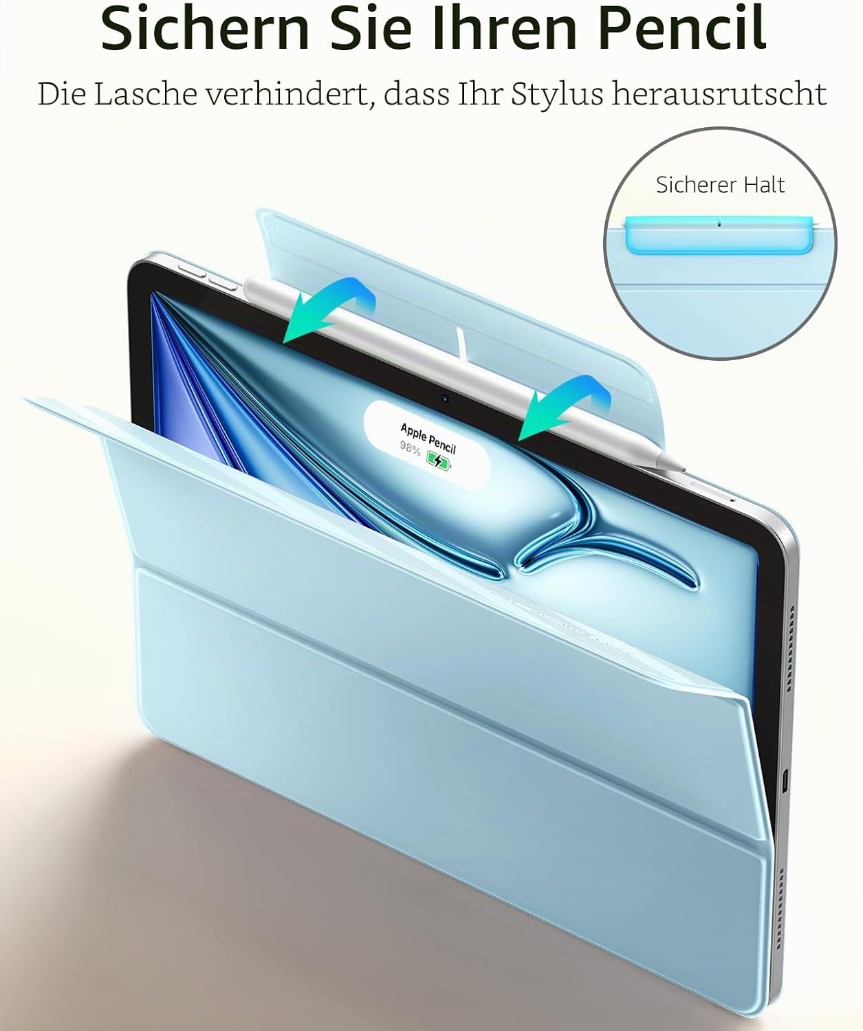 Detalle de ESR Hülle für iPad Air 11 Zoll (M4/M3/M2) – Starke Magnetbefestigung, Trifold-Ständer, helles Blau