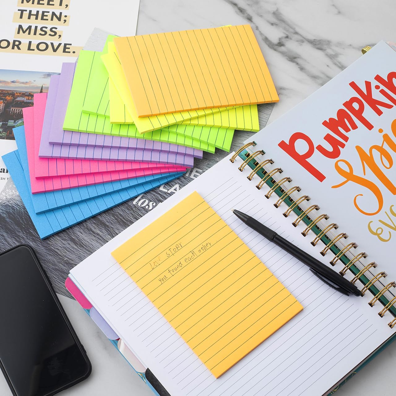 Detalle de Wowivy 12 Pack Lined Sticky Notes 4x6 in – Large, Highly Adhesive, Colourful & Versatile