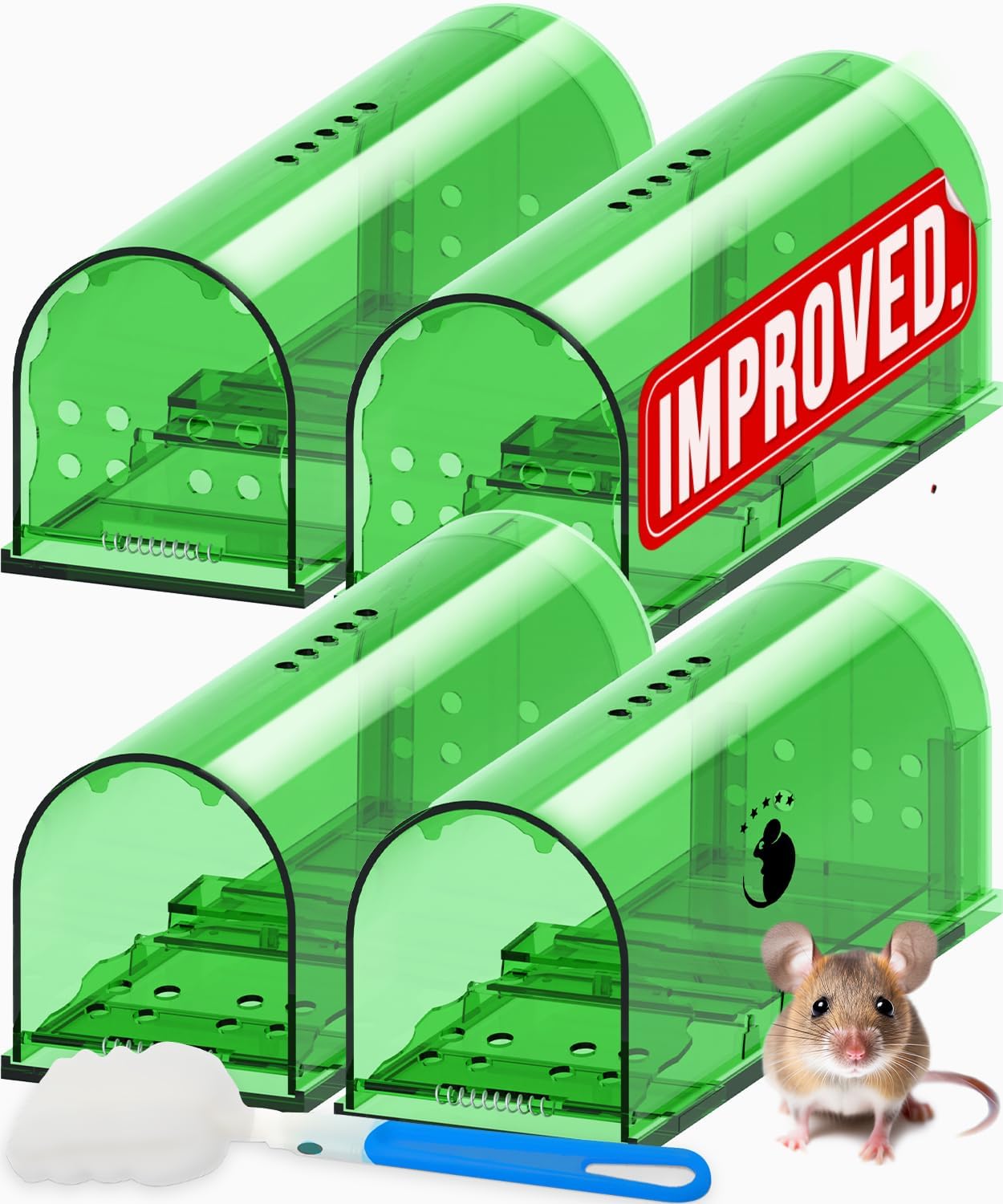 Detalle de Motel Mouse Humane No-Kill Live-Catch Traps, 4-Pack, Reusable Plastic