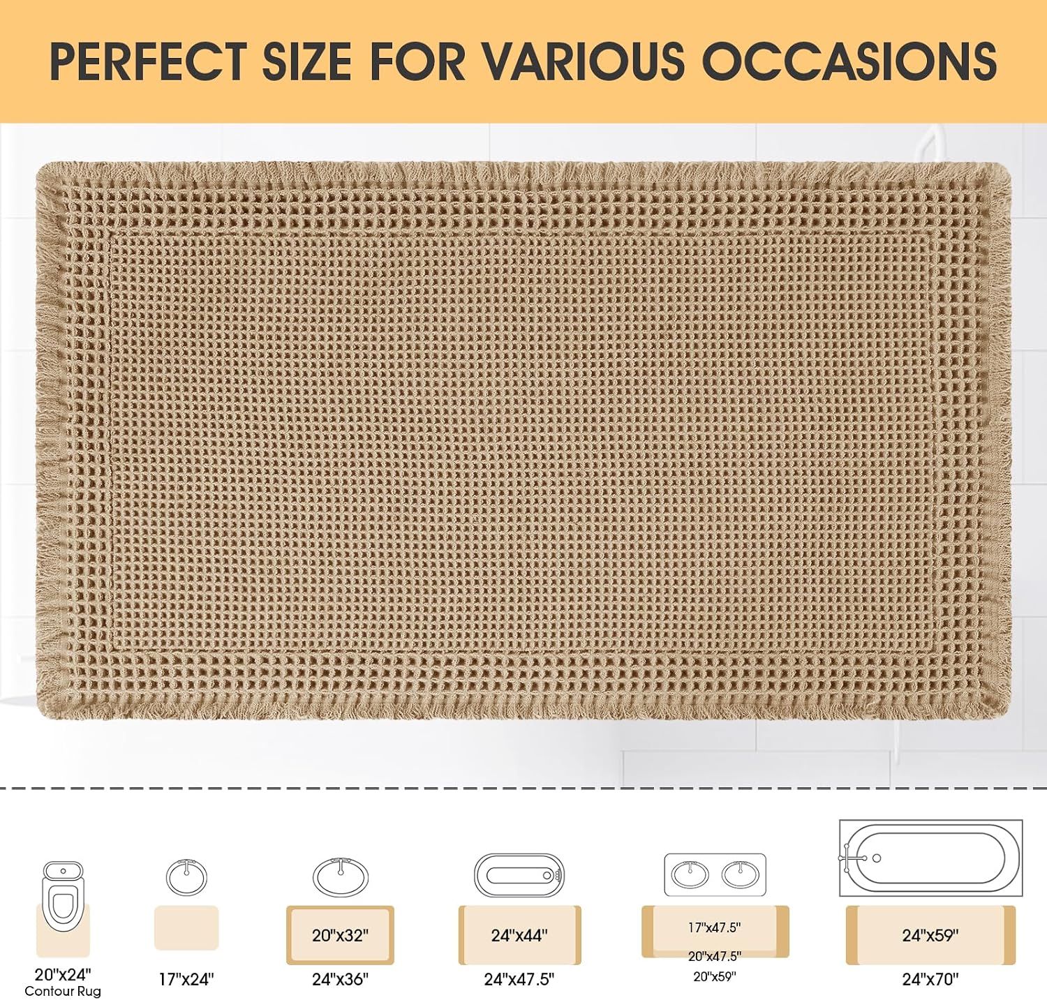 Detalle de Upgrade Waffle Bath Mat (32"x20") — Beige, ultra-soft non-slip, machine-washable