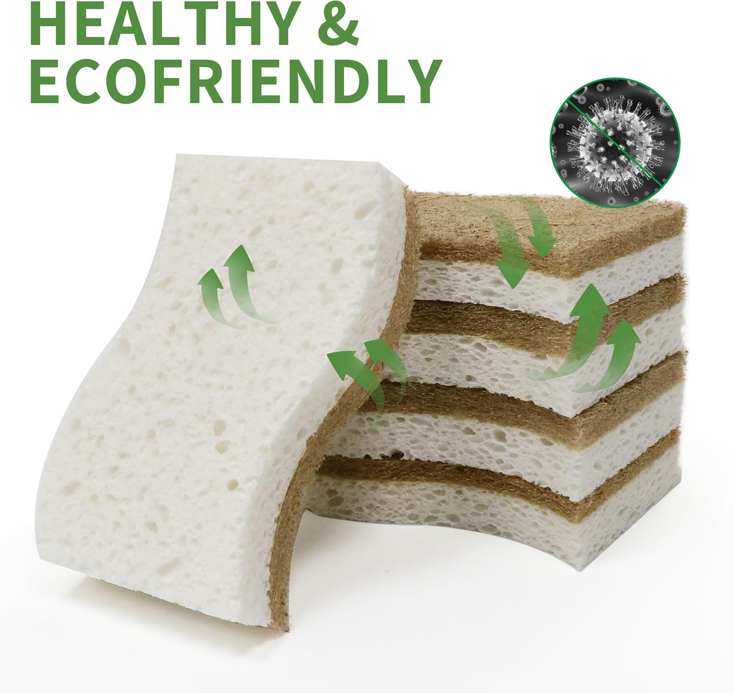 Thumbnail 3 de KICKLEEN 9 Pack Biodegradable Kitchen Sponge: Compostable Cellulose + Coconut Scrubber