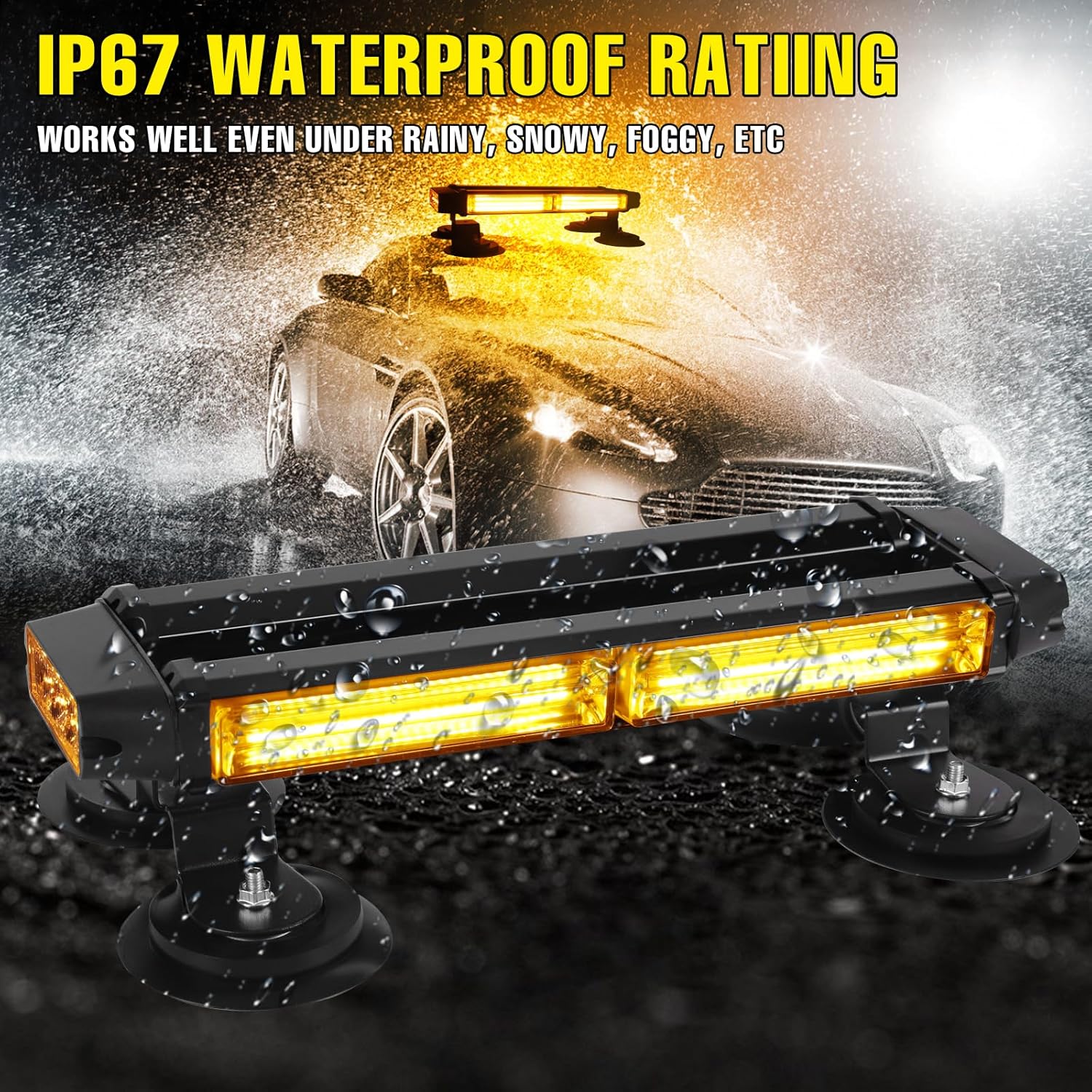 Detalle de I LITTON Amber Flashing Beacon Strobe Light Bar with 16 Modes and Magnetic Base