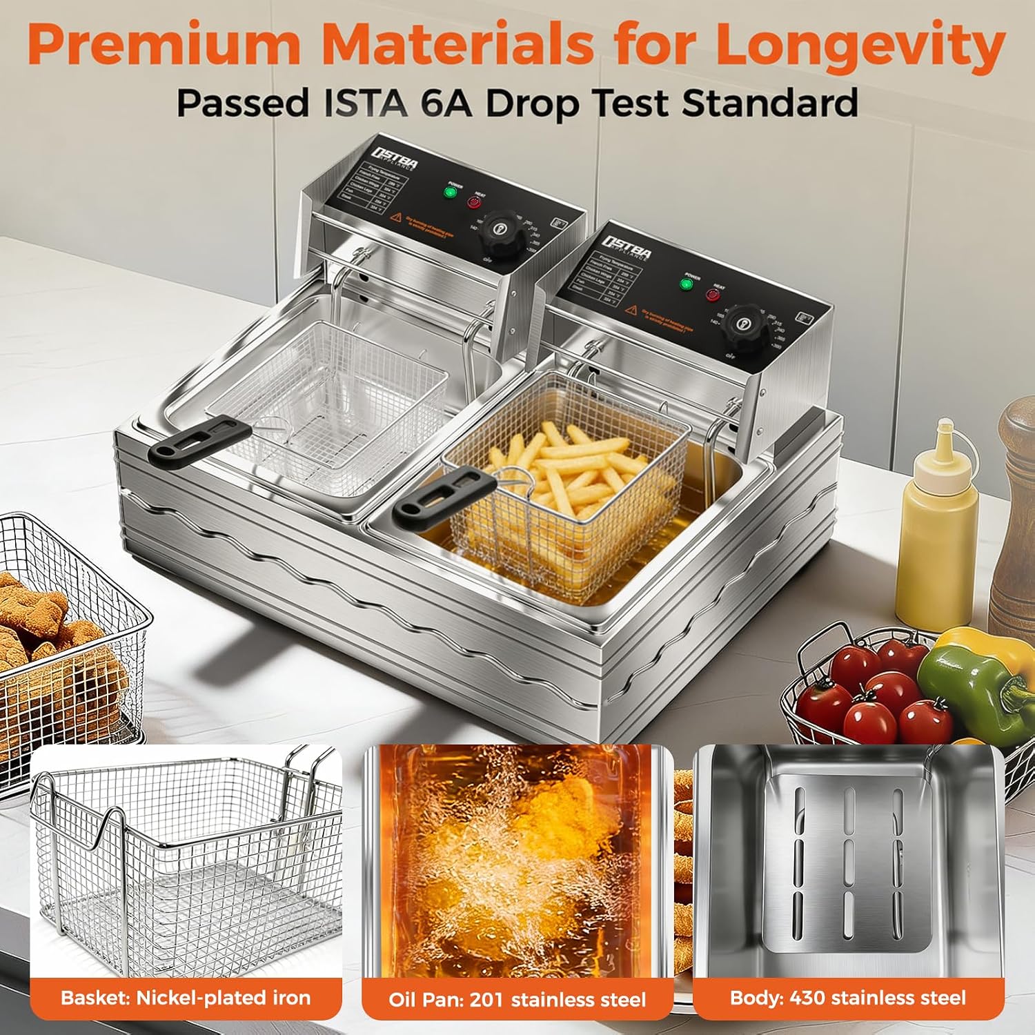 Detalle 1 de OSTBA Commercial Deep Fryer 20.7QT
