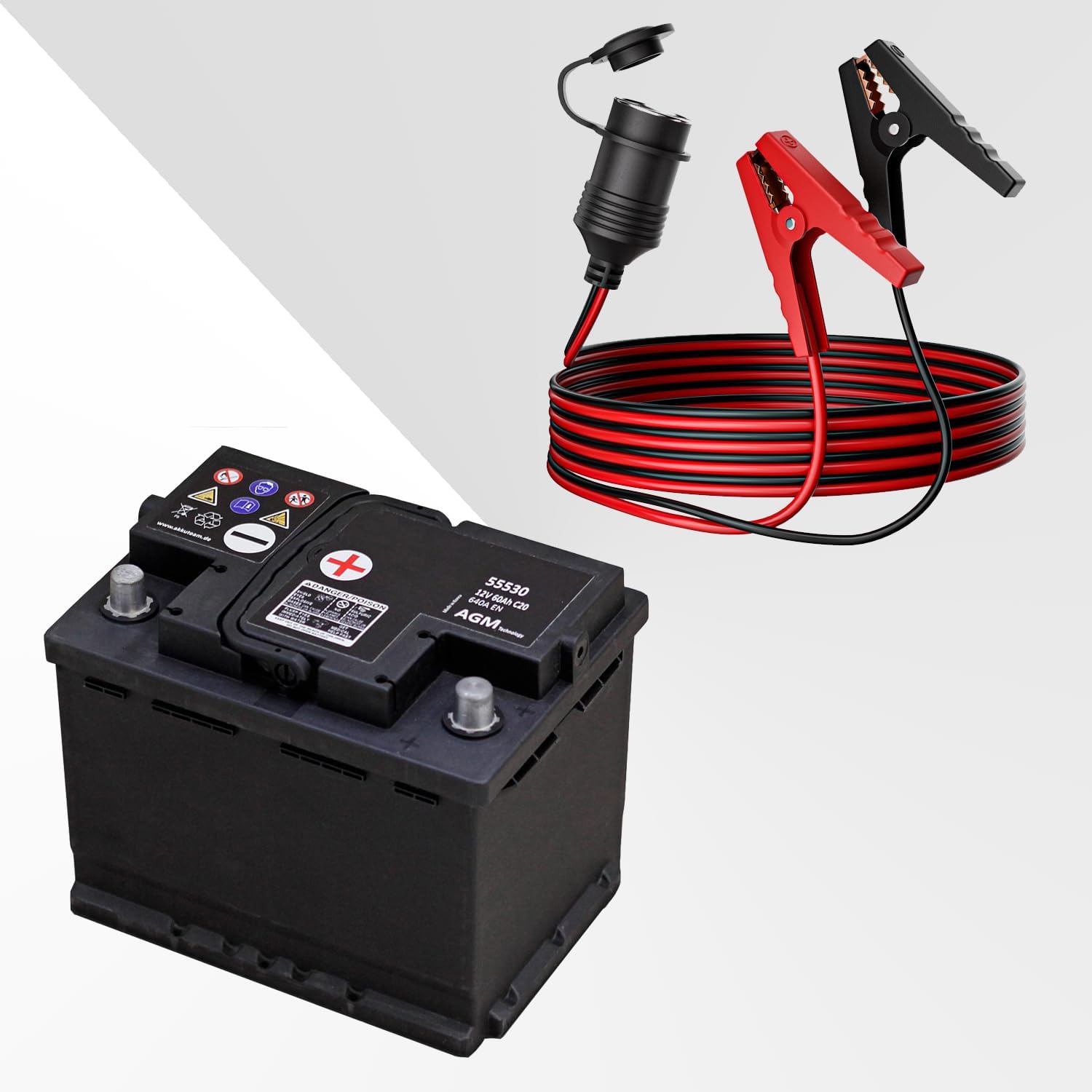 Detalle de RGBer Zigarettenanzünder Steckdose – 12V Steckdose mit Batterieklemmen, flexibel für Kühlbox & Co.