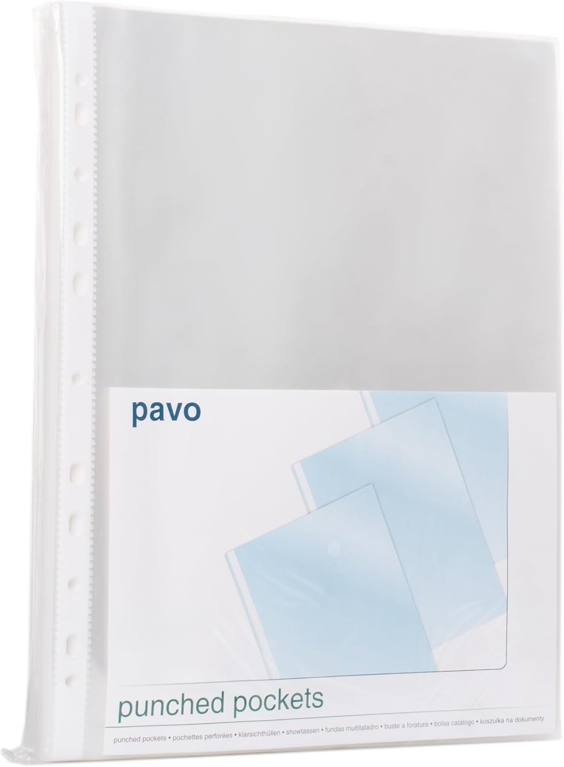 Thumbnail 1 de Pavo Lot de 100 pochettes perforées A4 – 80 microns, transparent brillant