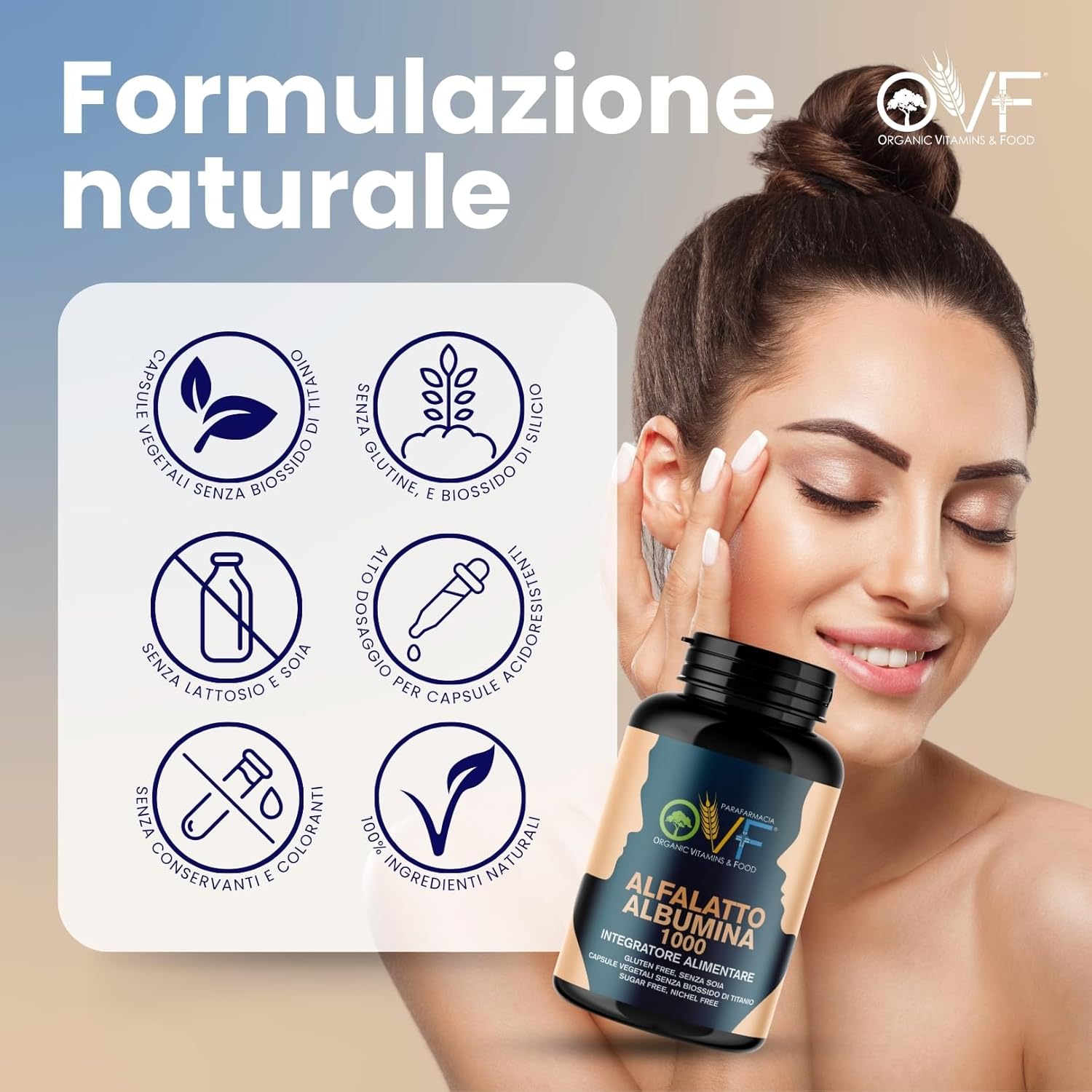 Detalle 2 de OVF Alfa-Lattoalbumina – Capsule vegetali, 120 pezzi da 250 mg, supporta intestino e difese | Made in Italy