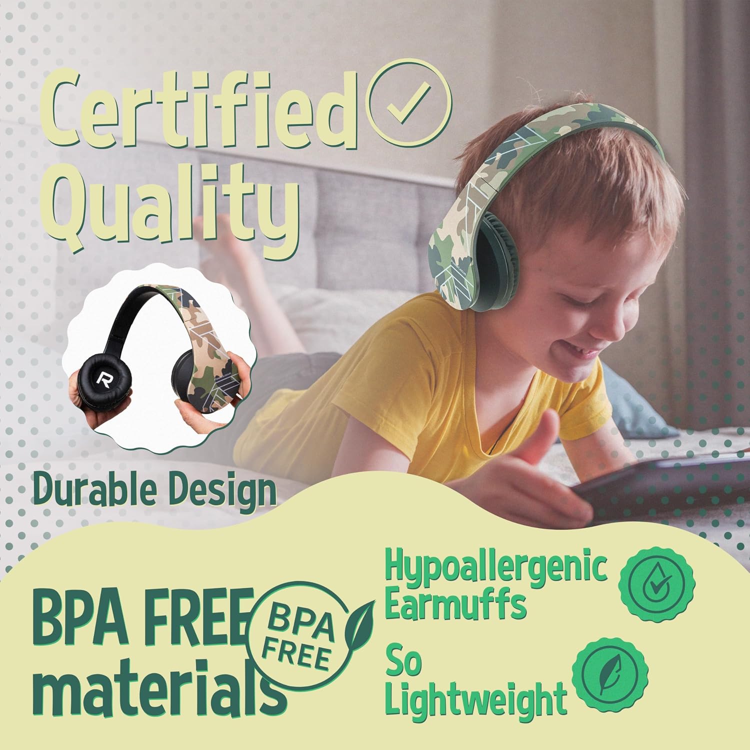 Detalle de PowerLocus P2 Kids Wireless Over-Ear Headphones (Bluetooth) with 85dB Volume Limit and Mic