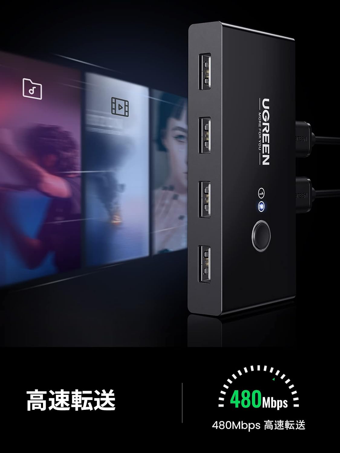 Thumbnail 2 de UGREEN USB 2.0切替器 2台のPCでUSB機器4台を共有・手動切替