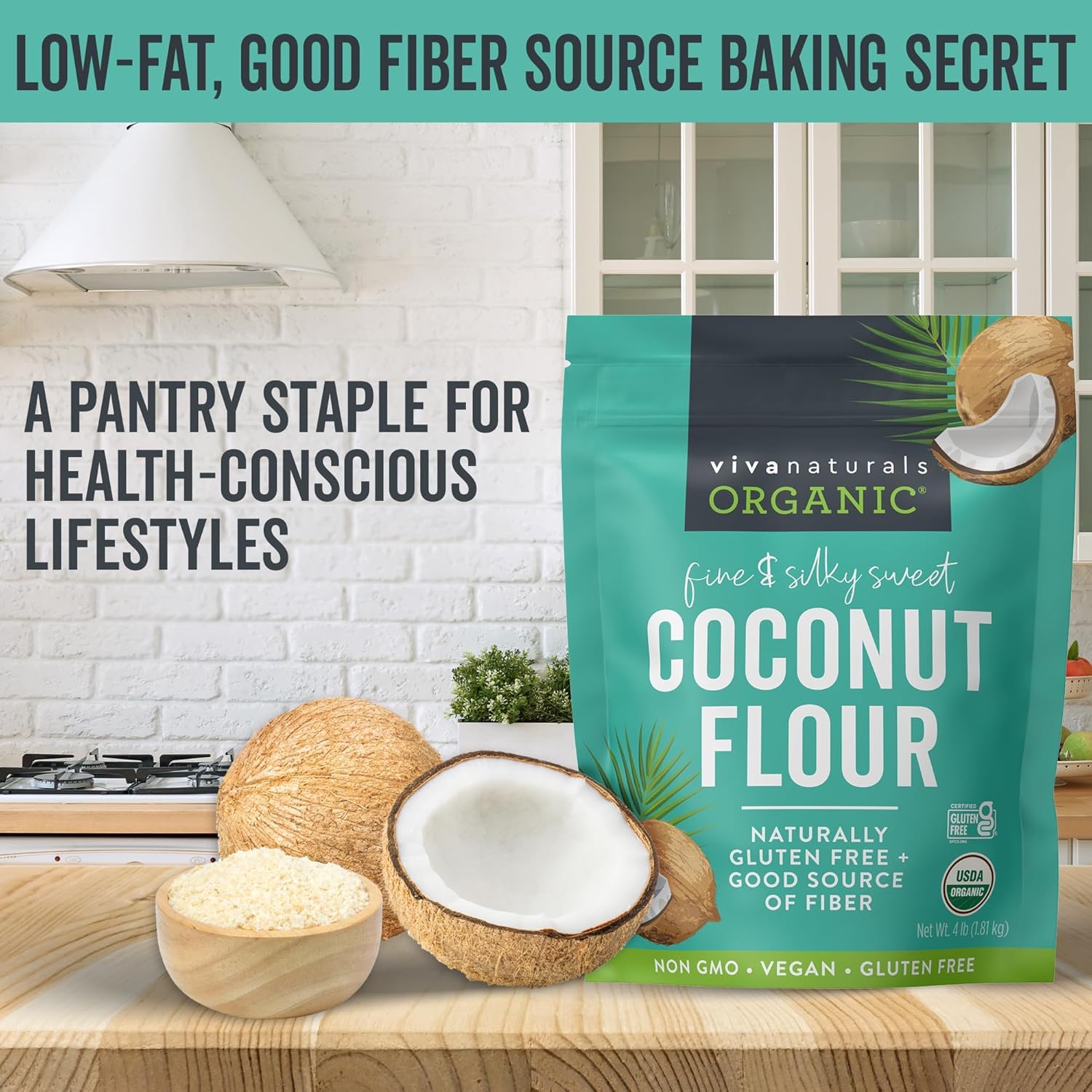 Detalle 1 de Viva Naturals TRTJUNEBEAUTY60763 Organic Coconut Flour, 4 lbs, Gluten-Free