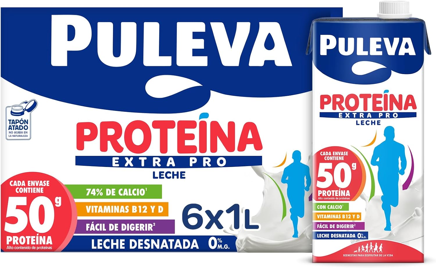Detalle de Puleva Proteína Extra Pro Pack 6 x 1L: proteína, calcio y vitaminas en una bebida lista para tomar