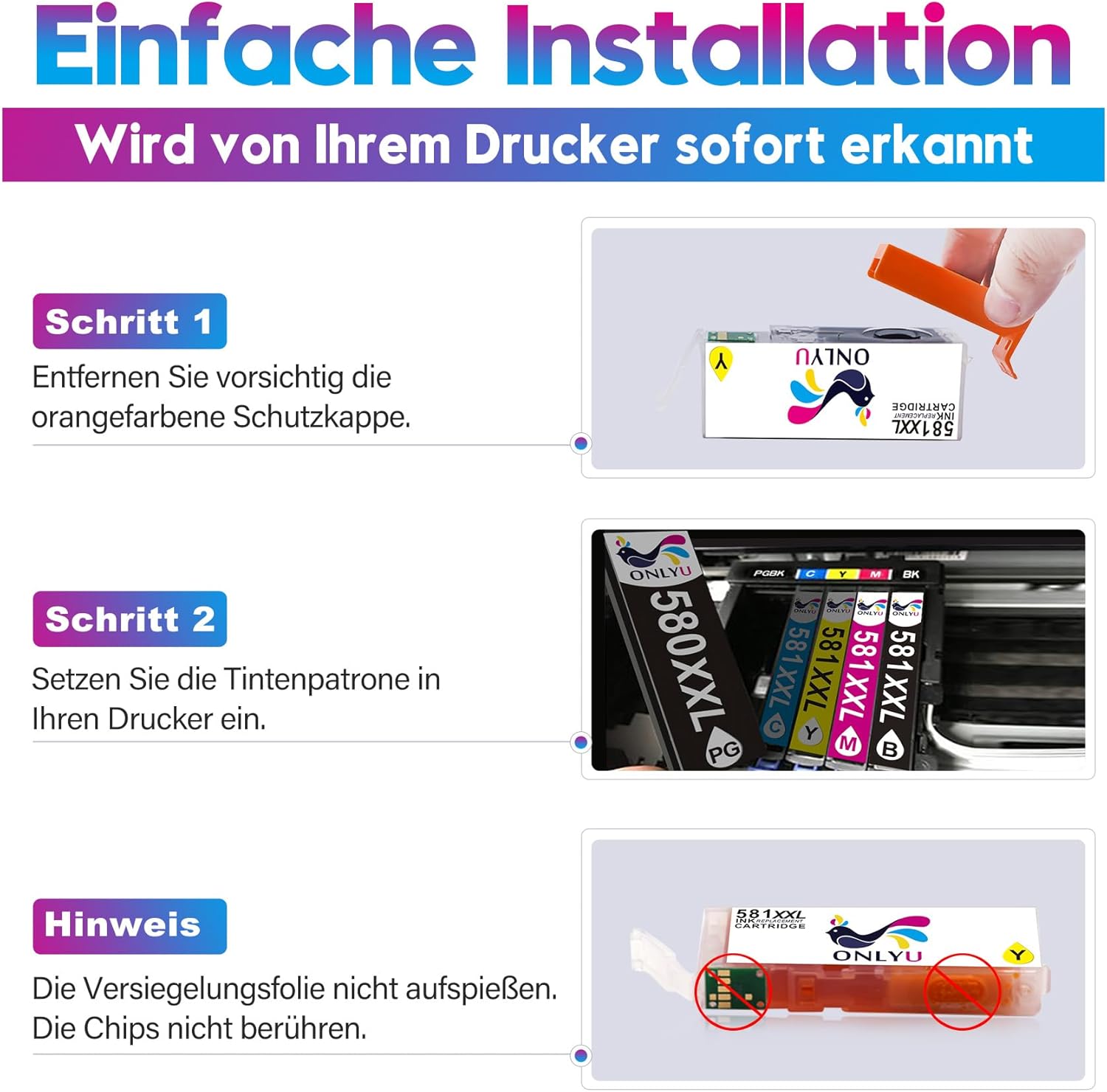 Detalle de ONLYU PGI-580XXL CLI-581XXL Tintenpatronen-Set für Canon PIXMA TR8550 & TS/TR-Modellreihe (10er Pack)