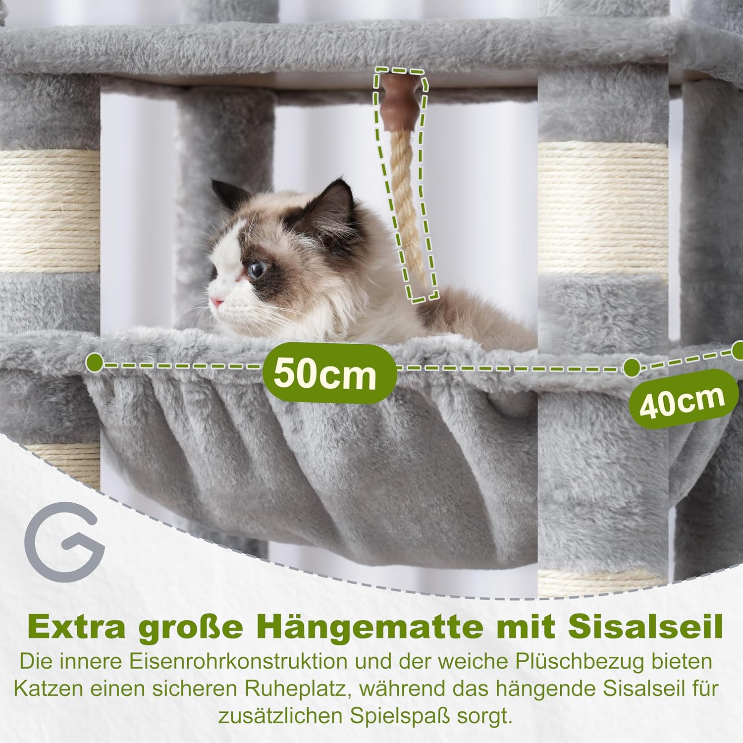 Detalle de Gitelsnour Kratzbaum groß für Innenbereich – 160 cm, mit zwei großen Plattformen, Körben, Höhle und Spielzeug (GCT020W)