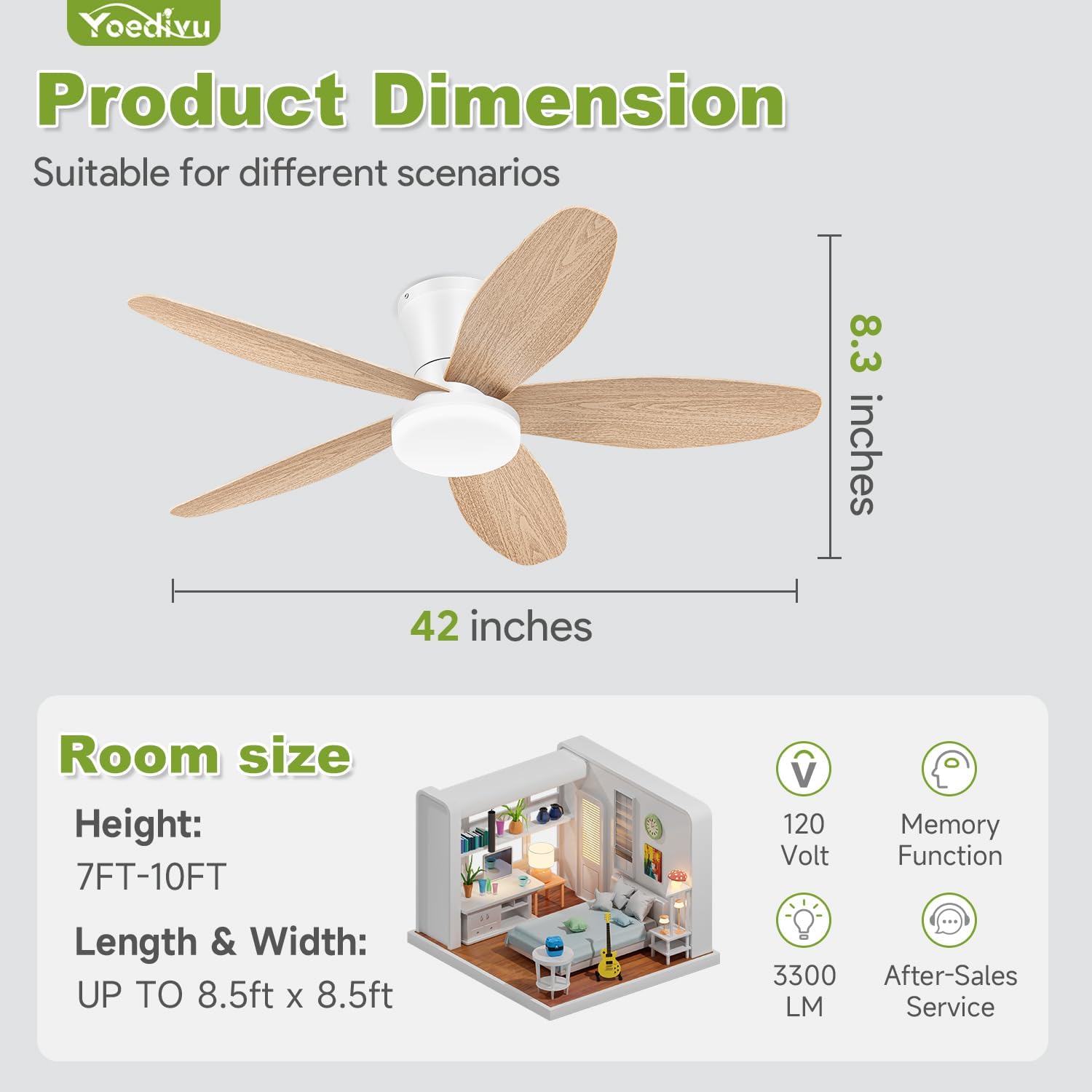 Thumbnail 6 de Yoedivu CEILING FAN-011 42-Inch Ceiling Fan with Light, 6 Speeds