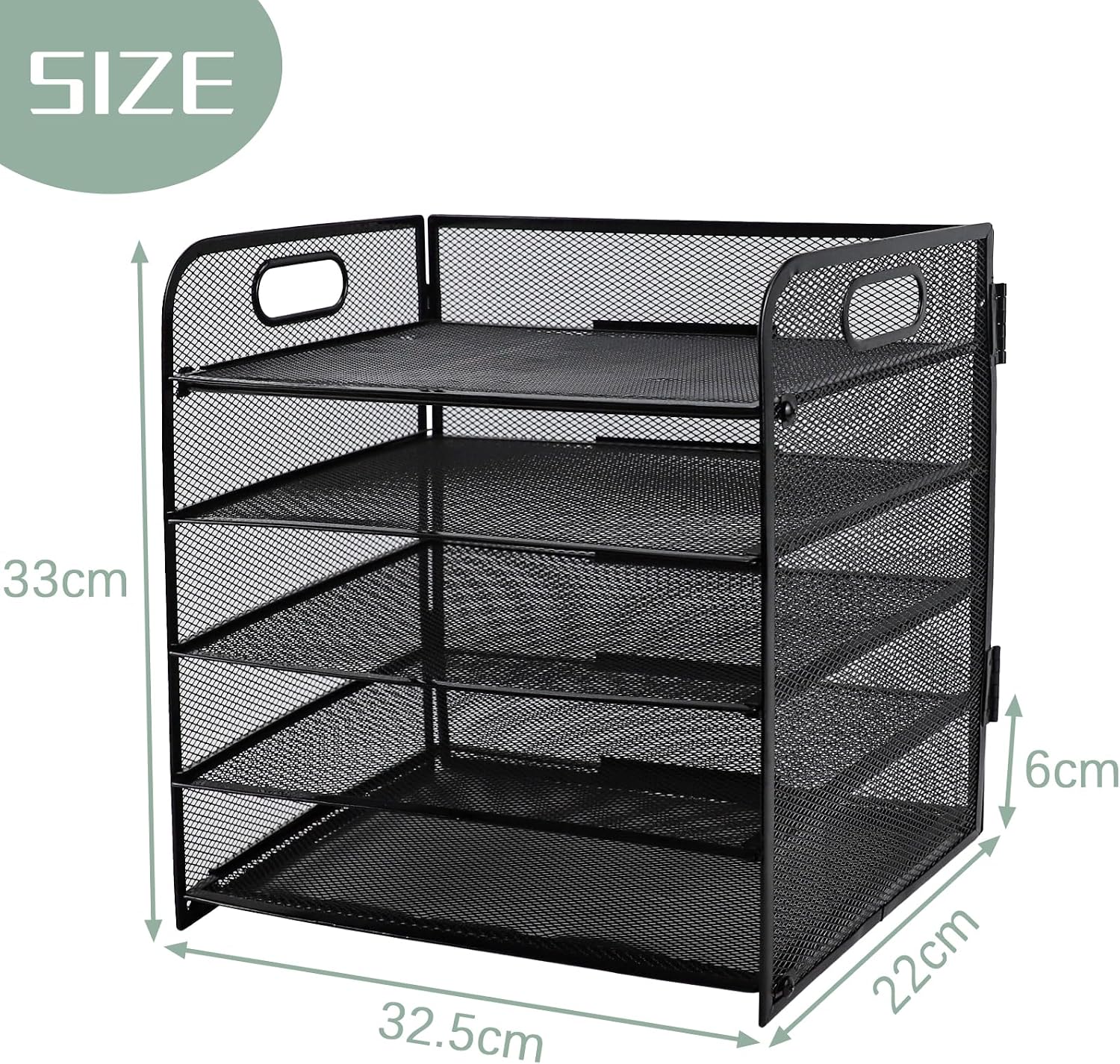Detalle de Paper Letter Tray with Handle (5-Tier Metal Mesh) A4 Desk File Organiser in Black