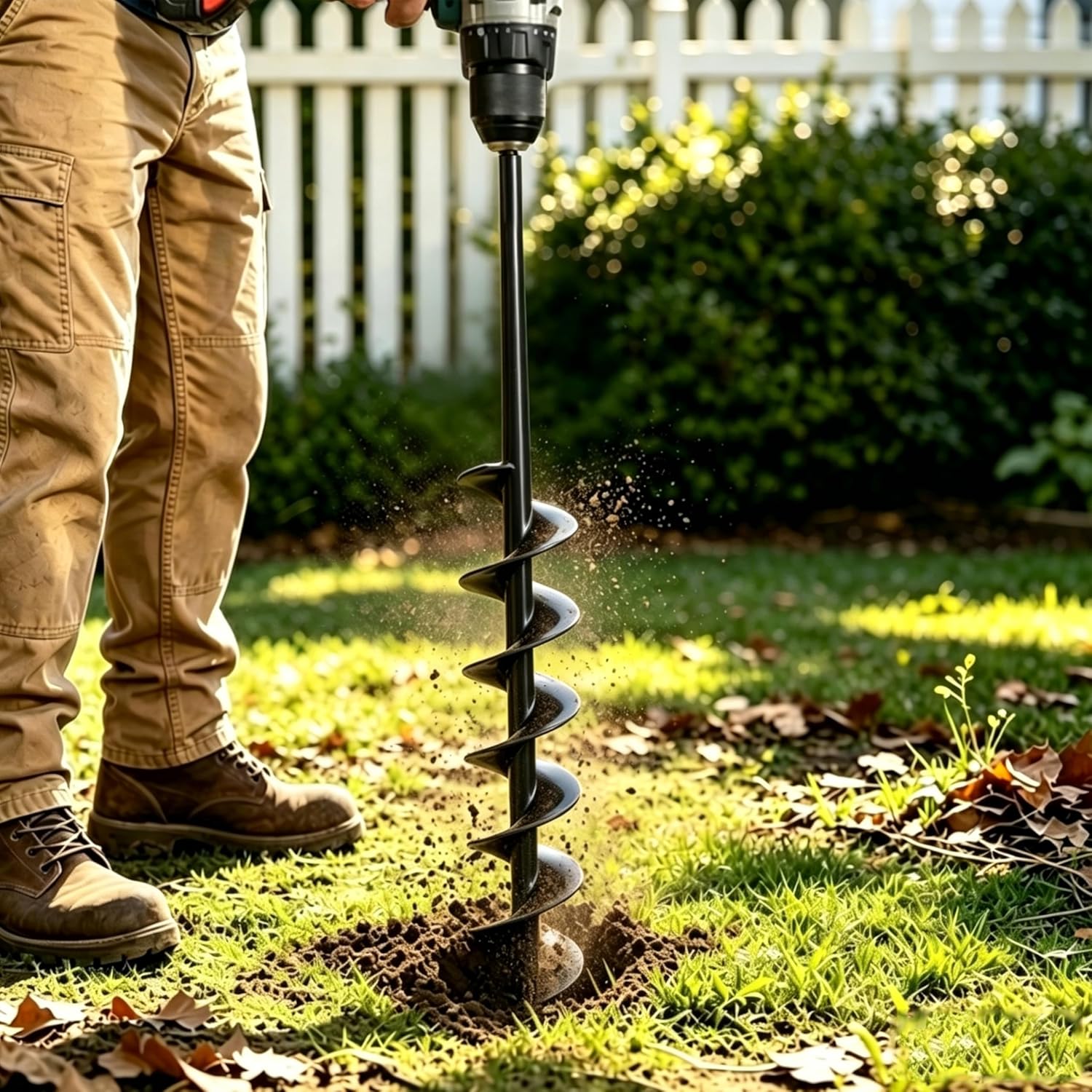 Thumbnail 5 de 8x60cm Garden Planting Auger for Cordless Drill with 3/8" Hex Drive (Black) – Heavy Duty, Deep-Reach