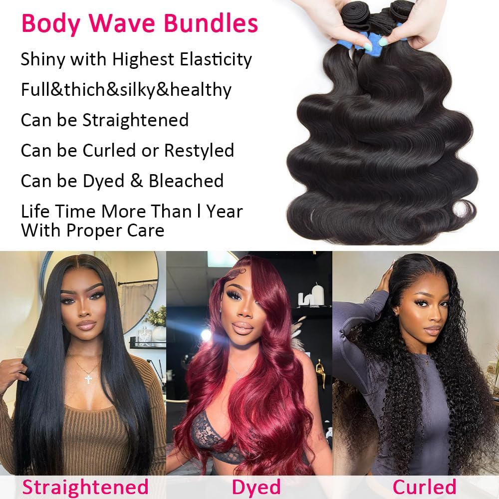 Thumbnail 2 de 14A Brazilian Virgin Body Wave Human Hair Bundles (20/22/24 Inch, 100g–105g each) for Thick Weaves & Quick Wigs