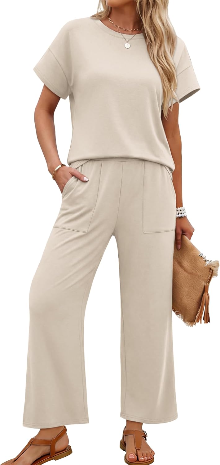 Detalle de SAMPEEL Two-Piece Lounge Set for Women with Wide-Leg Pants