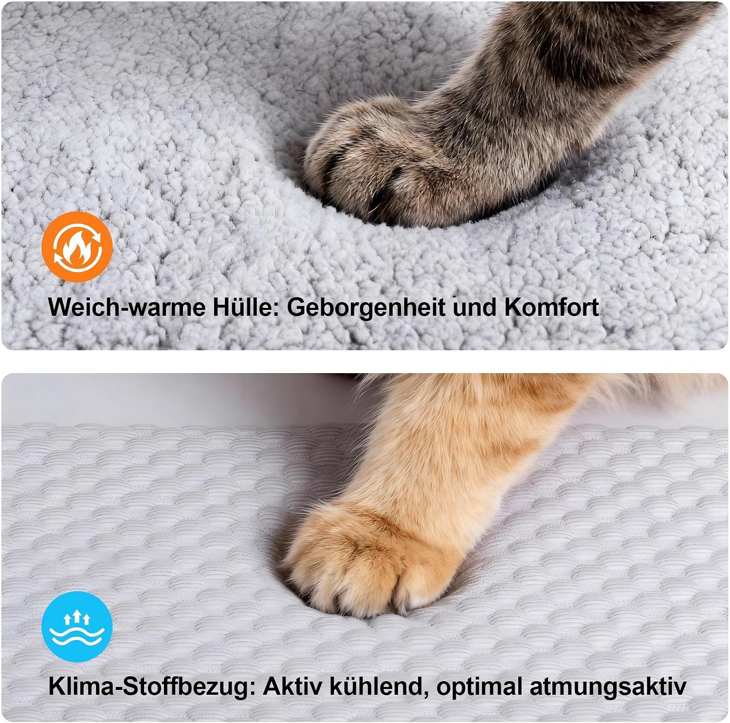 Detalle de Pet Prime Katzen Fensterbank Liegekissen – 90 x 28 cm, rutschfest, mit 2 Bezügen (Plüsch & Kühl-Seide), maschinenwaschbar