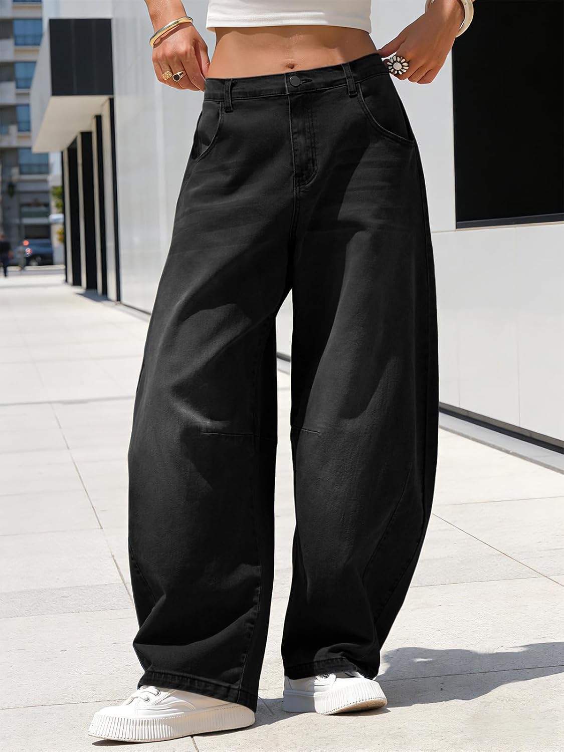 Detalle de EXLURA Womens Barrel Jeans Wide Leg Y2K Boyfriend Denim Pants
