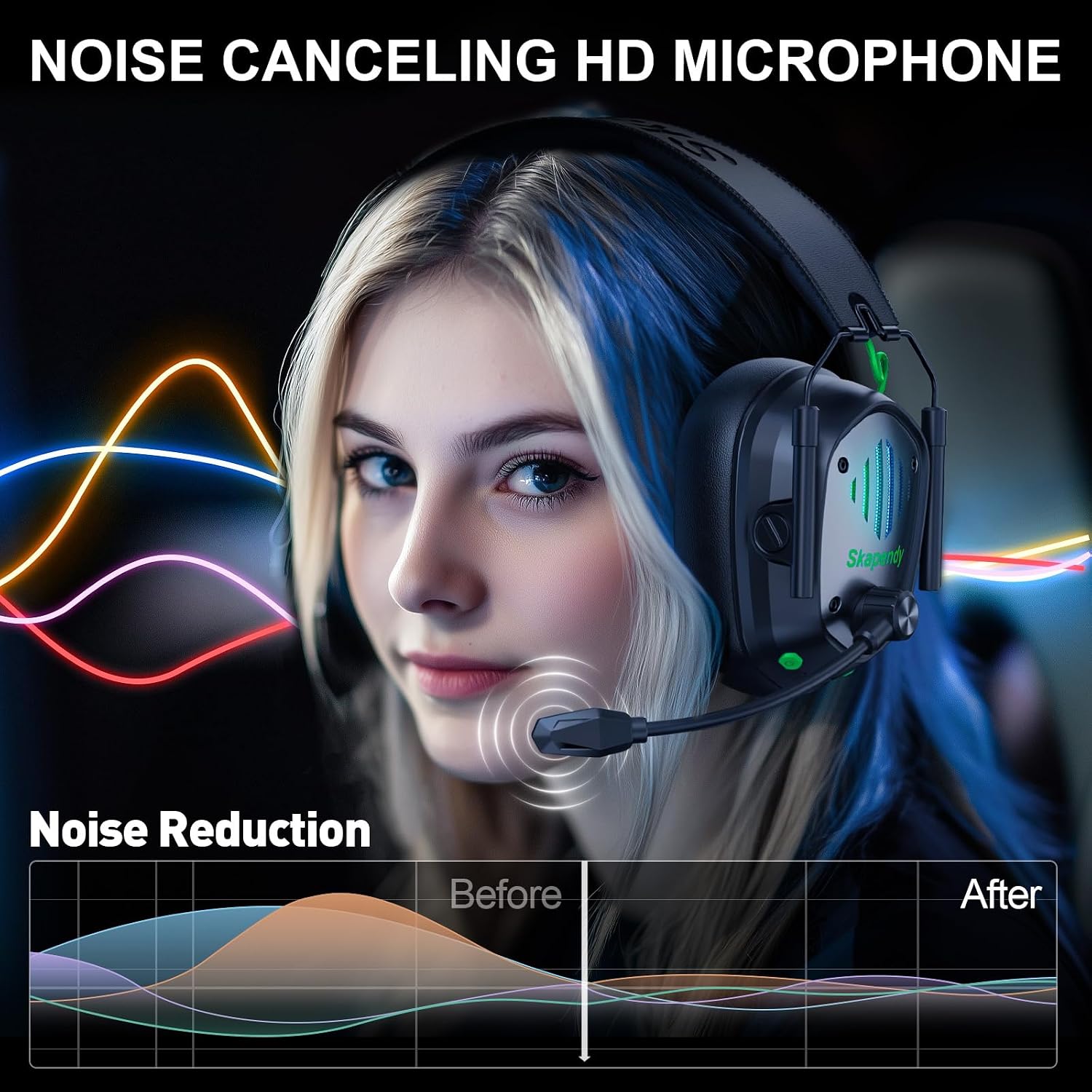 Detalle de SKAPENDY VK81 Wireless Gaming Headset for PS5, PS4, PC & Switch (2.4 GHz + Bluetooth, 20 ms latency, ENC mic)