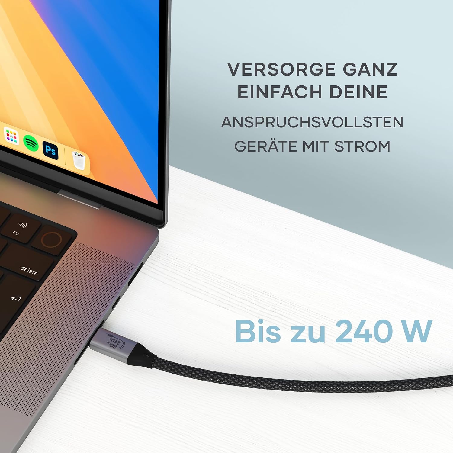 Detalle 2 de SATECHI USB4 V2 Pro Schnellladekabel USB-C auf USB-C (PD 240W, 120 Gbps) – 1,2 m für Thunderbolt 5/4/3, MacBook & Windows