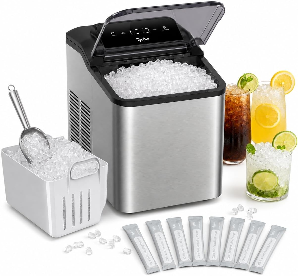 Detalle de Typhur CM03 Nugget Ice Maker, 35 lb Daily Output, Self-Cleaning Pump