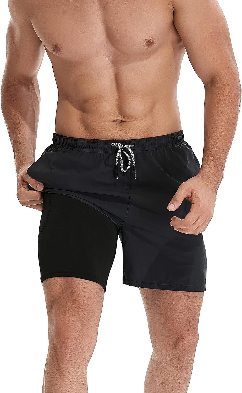 Detalle de HOPLYNN Herren 2 in 1 Shorts – Sommer-Laufshorts mit Taschen, schnelltrocknend und vielseitig einsetzbar