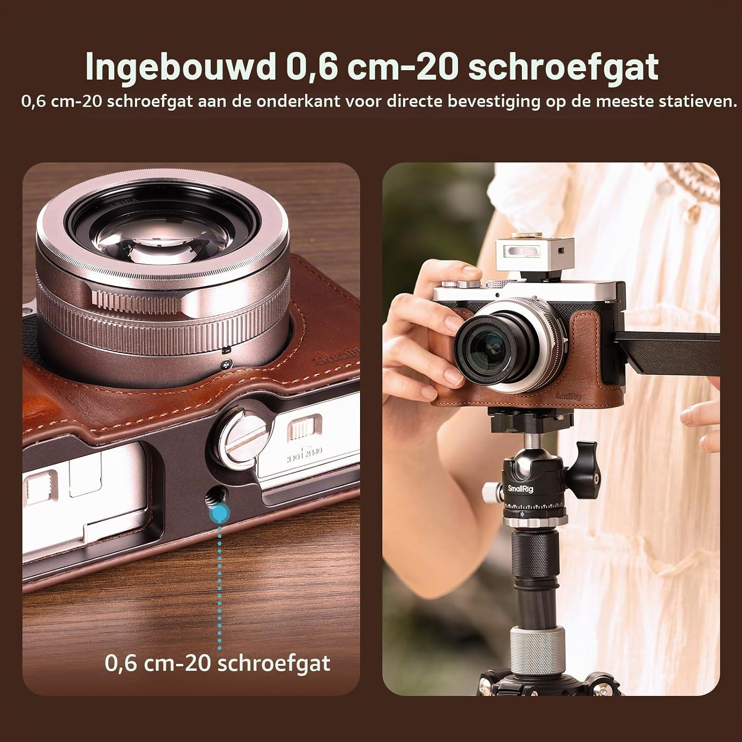 Detalle 2 de SMALLRIG 5699 leren halfcase voor Panasonic LUMIX L10 met grip, bruin