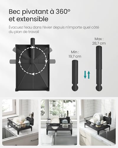 Detalle de SONGMICS Égouttoir à Vaisselle KCS550B01 – Organisateur de plan de travail rotatif 360° avec porte-couverts