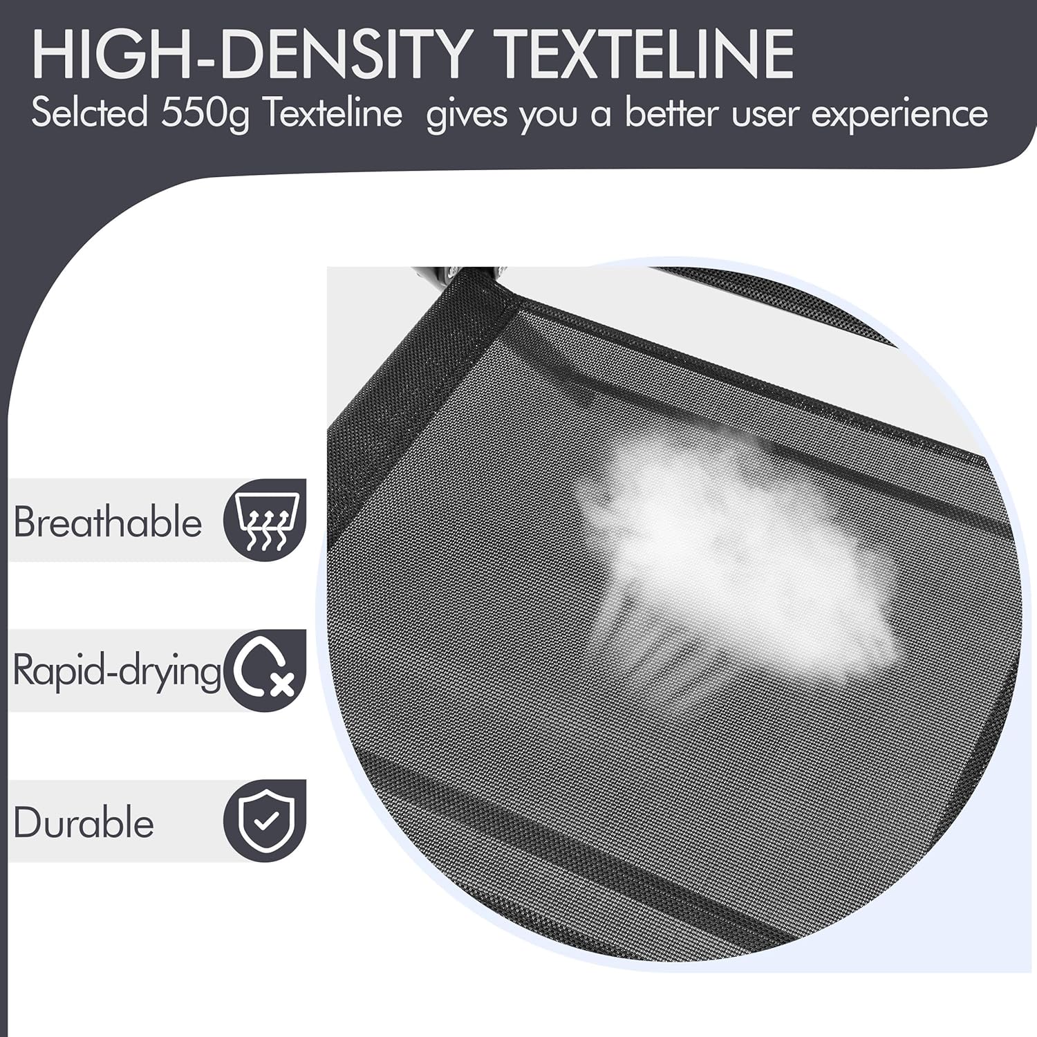 Thumbnail 4 de Yaheetech set di 2 sedie da giardino pieghevoli con braccioli, telaio in metallo e tessuto traspirante (portata 100 kg) – Nero