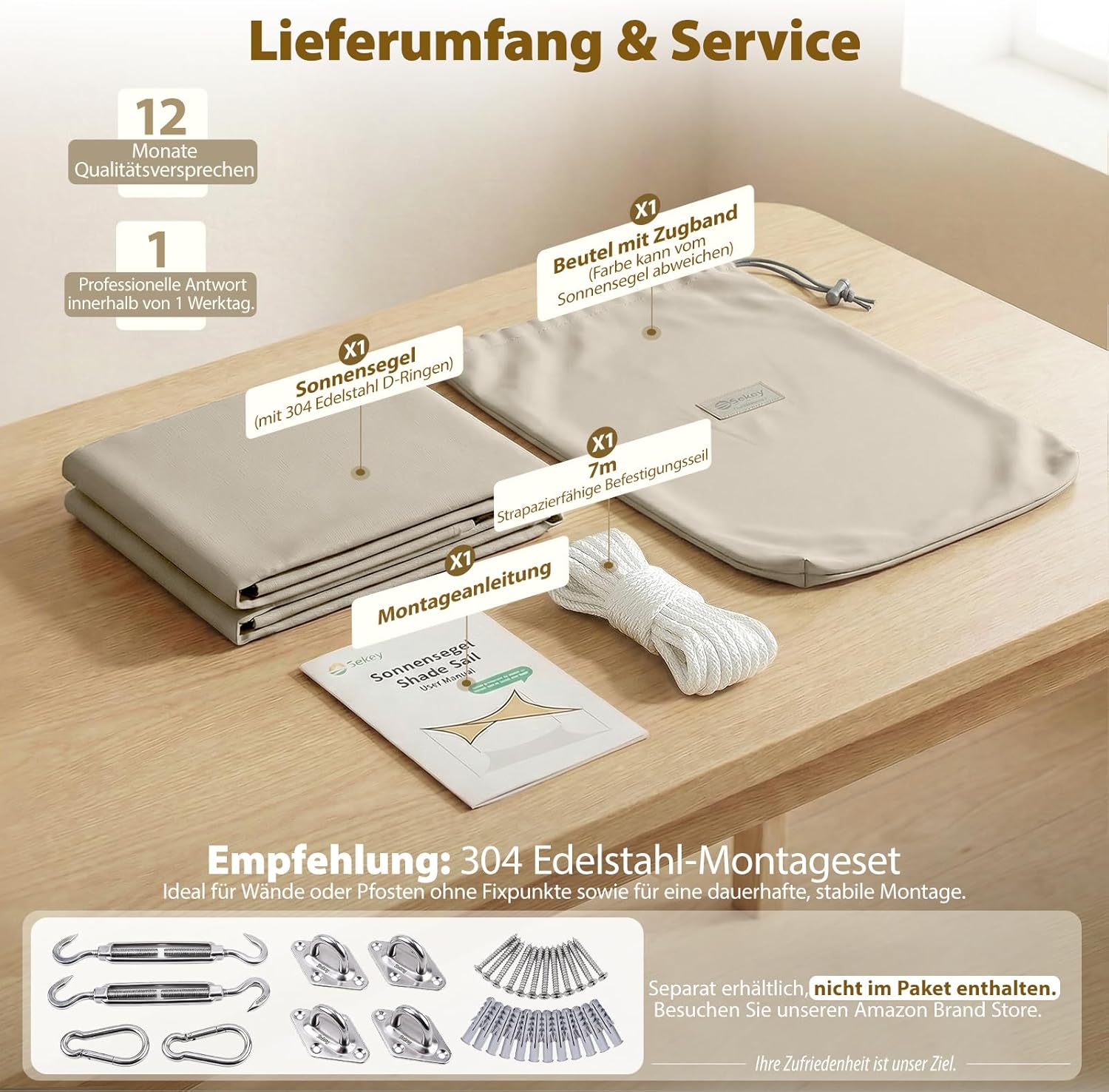 Thumbnail 6 de Sekey Sonnensegel 4x5 m Wasserdicht – Rechteckiges PES-Gewebe mit 95% UV-Schutz
